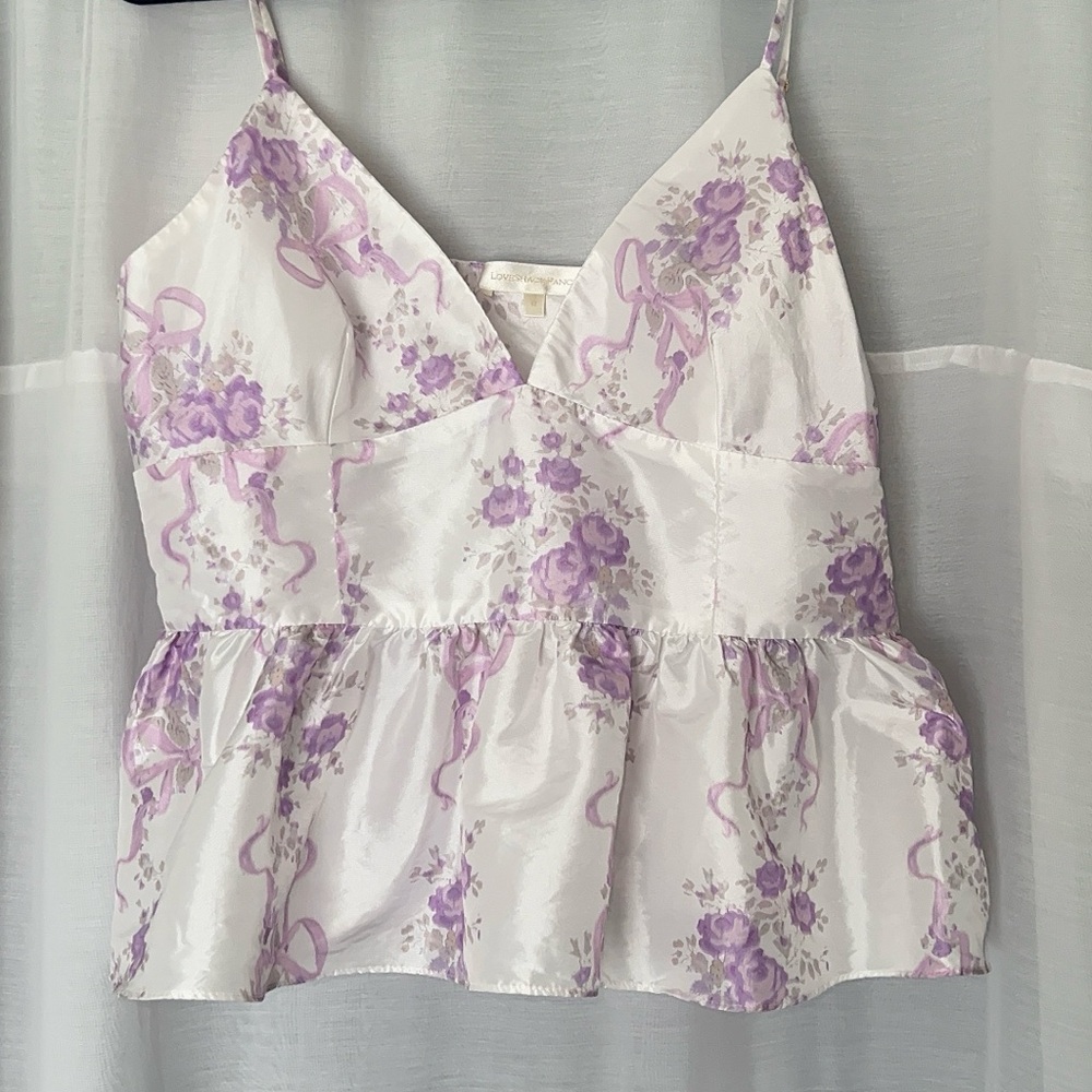 LoveShackFancy Lavender and Cream Floral Camisole